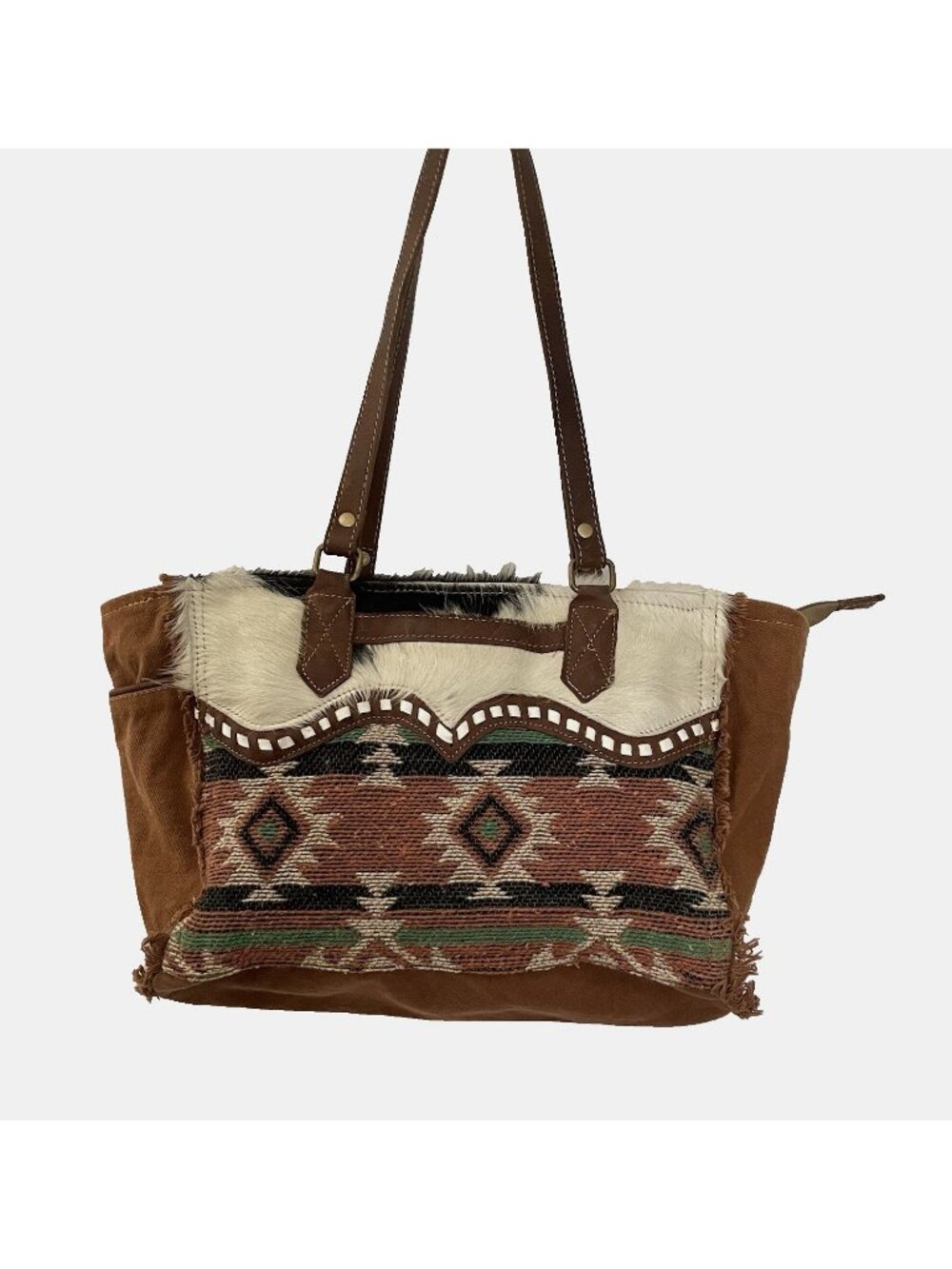 Myra Bag Ursa Leather & Canvas Shoulder Bag Boho Western Distressed Tote Purse